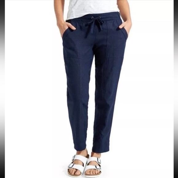 Athleta Pants Womens 6 Navy Blue Linen Relaxed Fit Pants Pockets 72119 - Picture 1 of 9